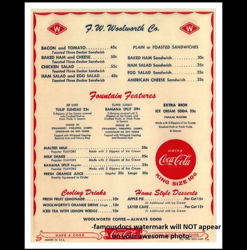Woolworth diner menu - menu, photo